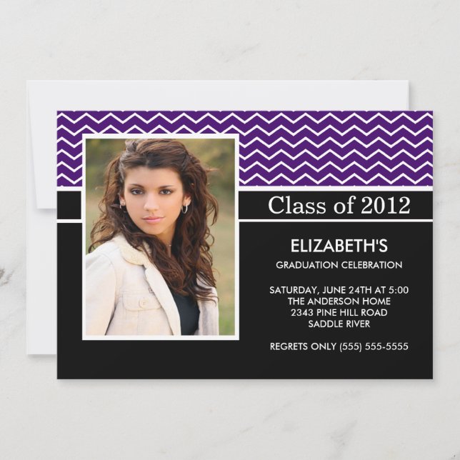 Modern Purple Chevron Photo Graduation Party Invitation (Front)