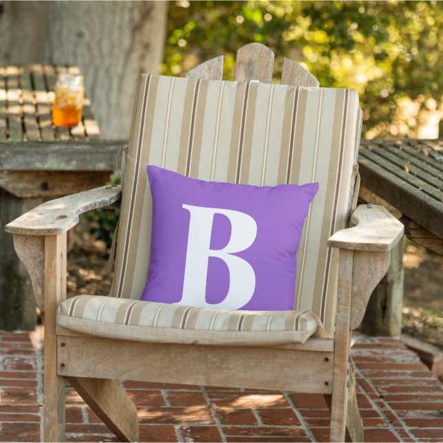 Modern Purple Chic Monogram Outdoor Pillow (Chair)