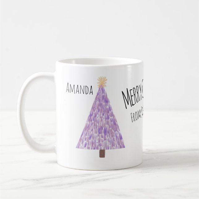 Modern purple christmas tree  coffee mug (Left)