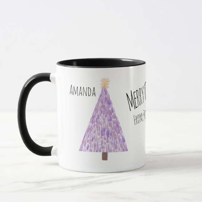 Modern purple christmas tree  mug (Left)
