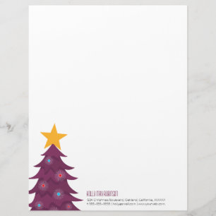 Modern Purple Christmas Tree Personal Letterhead