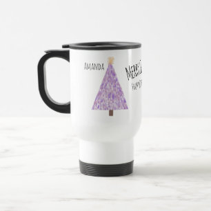 Modern purple christmas tree travel mug