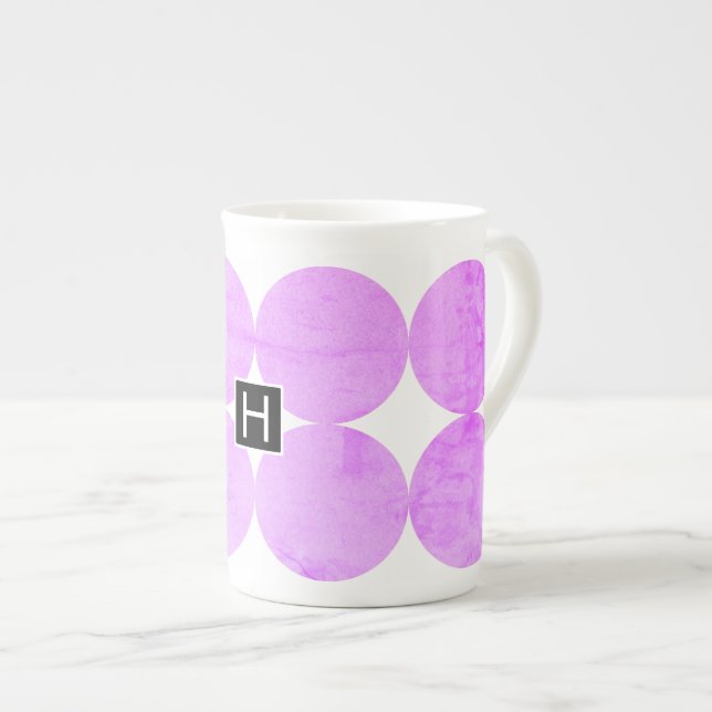 Modern Purple Circles | Monogram Bone China Mug (Front Right)