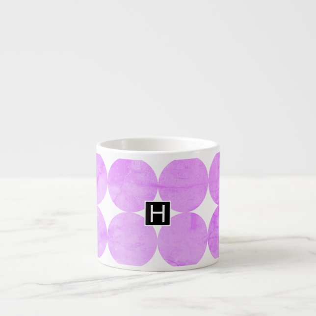 Modern Purple Circles | Monogram Espresso Cup (Front)