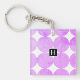 Modern Purple Circles   Monogram Keychain