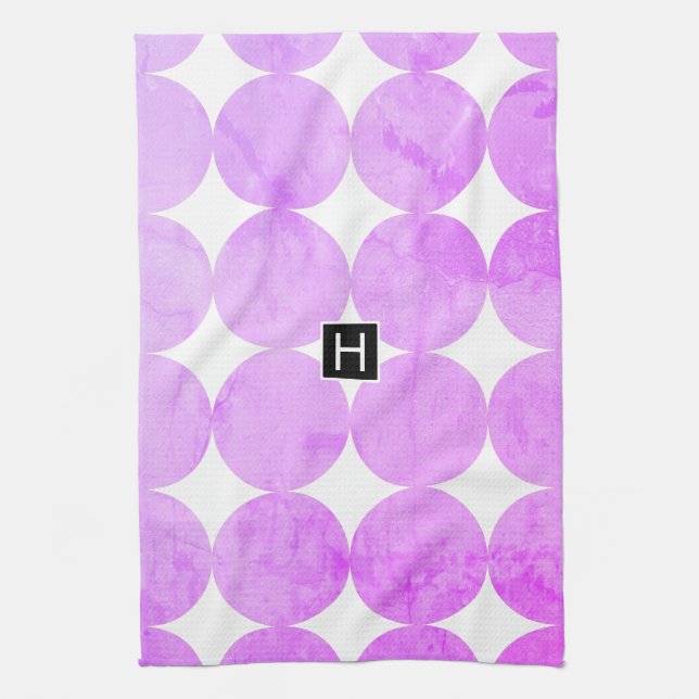 Modern Purple Circles | Monogram Kitchen Towel (Vertical)
