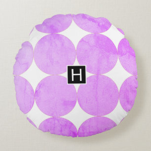 Modern Purple Circles Monogram Round Pillow