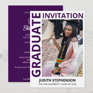 Modern PURPLE Class of 2026 Photo Graduation Party Invitation