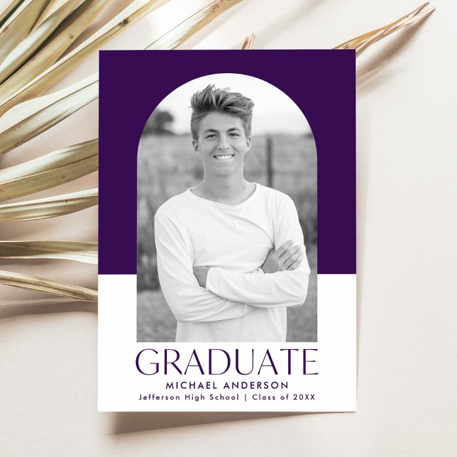 Modern Purple Colour Block Arch Photo Graduation Announcement (Creator Uploaded)