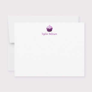 Modern Purple Cupcake Personalized Stationery Flat Card