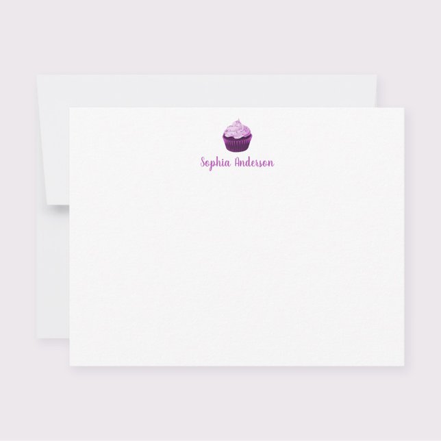 Modern Purple Cupcake Personalized Stationery Flat Card (Creator Uploaded)