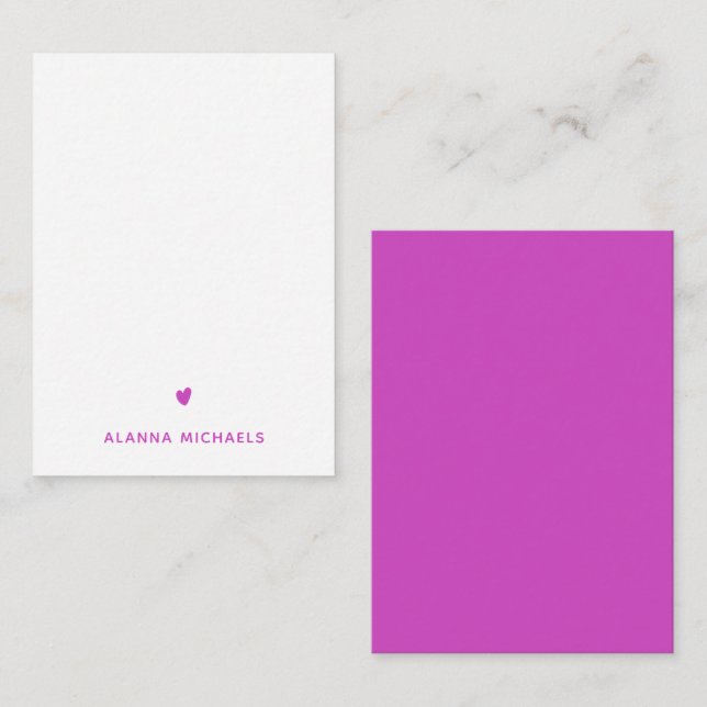 Modern Purple Cute Heart and Name Card (Front/Back)