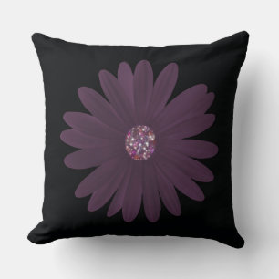 Modern purple daisy with glitter centre throw pillow