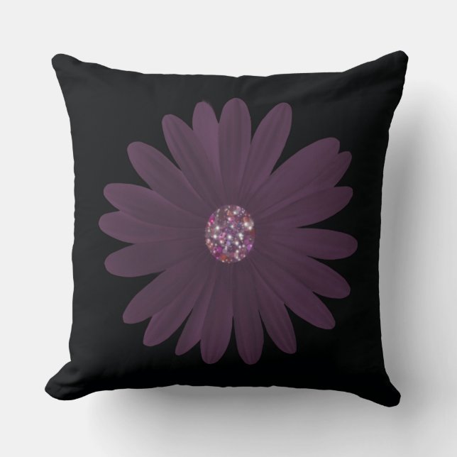 Modern purple daisy with glitter centre throw pillow (Front)