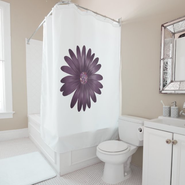 Modern purple daisy with glitter on white (In Situ)
