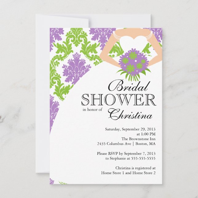 Modern Purple Damask Beautiful Bride Bridal Shower Invitation (Front)