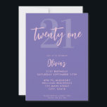 Modern Purple Elegant 21st Birthday Invitation<br><div class="desc">A simple modern 21st birthday invitation featuring elegant calligraphy script typography and minimalist design in purple colour.</div>