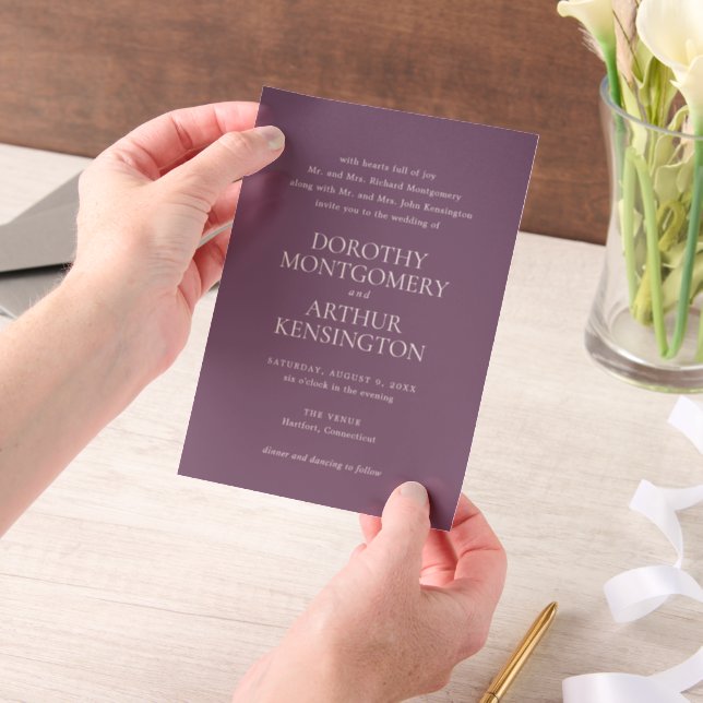 Modern Purple Elegant Wedding Vellum Invitations (Handheld)