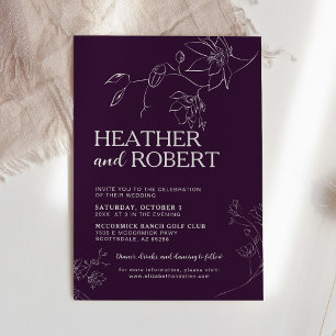 Modern Purple Floral Botanical Boho Simple Wedding Invitation