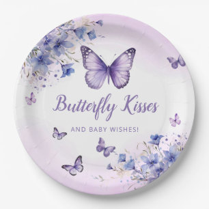 Modern Purple Floral Butterfly Girl Baby Shower  Paper Plate