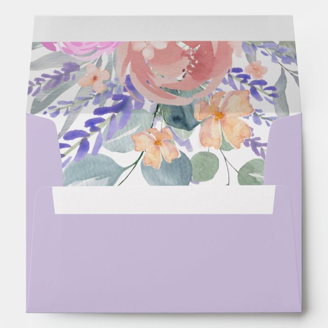 Modern Purple Floral Eucalyptus Wedding Envelope (Back (Bottom))
