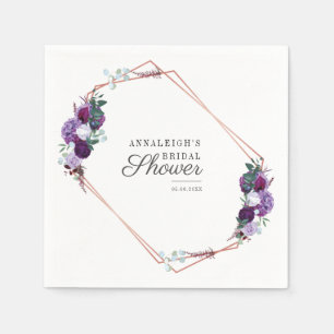 Modern Purple Floral Geometric Bridal Shower Napkin
