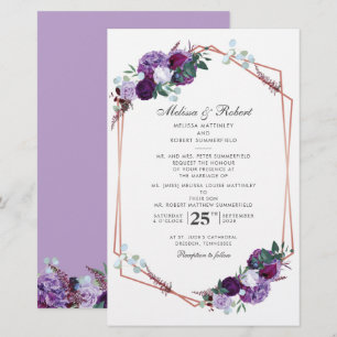 Modern Purple Floral Geometric Wedding Invitation Stationery