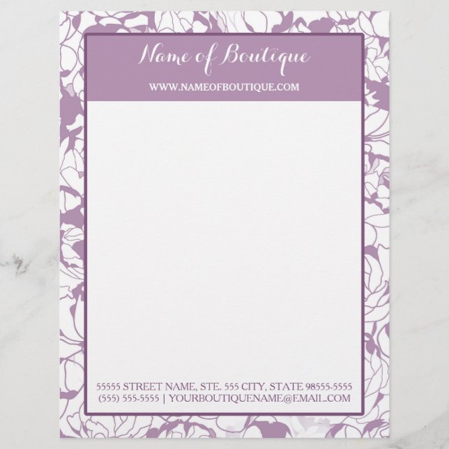 Modern Purple Floral Girly Beauty Boutique Letterhead (Front)