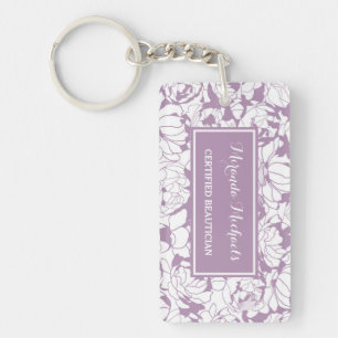 Modern Purple Floral Girly Certified Beautician Keychain