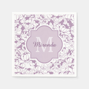 Modern Purple Floral Girly Monogram With Name Napkin