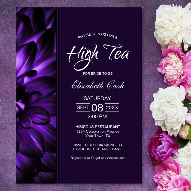 Modern Purple Floral High Tea Bridal Shower Invitation (Creator Uploaded)