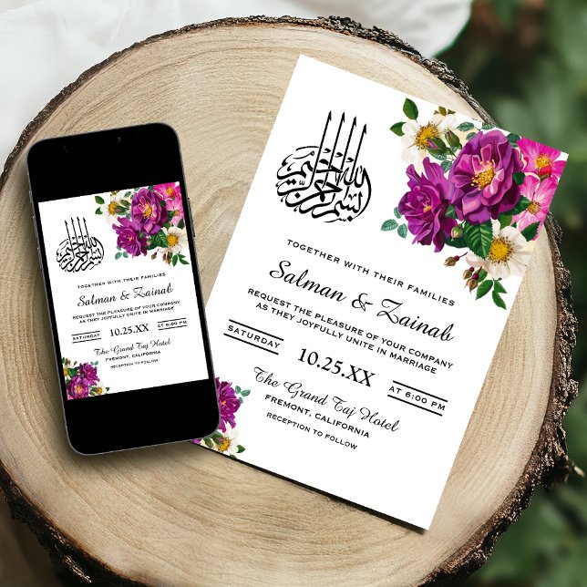 Modern Purple Floral Islamic Wedding Invitation (Creator Uploaded)