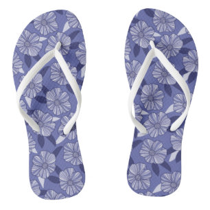 Modern Purple Floral Leaf pattern Flip Flops