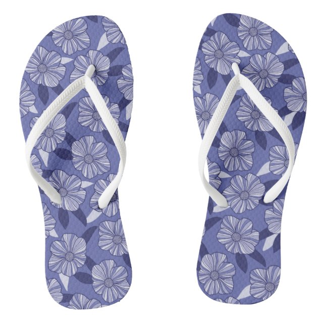 Modern Purple Floral Leaf pattern Flip Flops (Footbed)