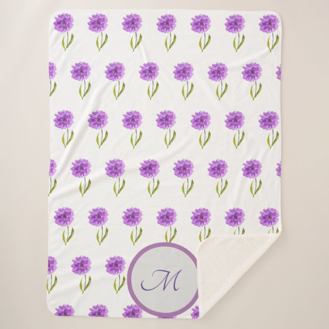 Modern purple floral pattern watercolor Cute Sherpa Blanket (Front)