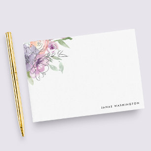 Modern Purple Floral Personalized Stationery Card