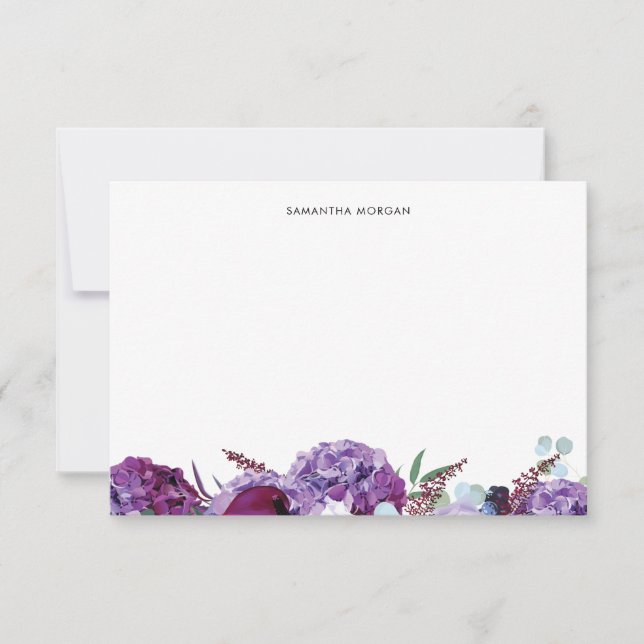 Modern Purple Floral Personalized Thank You Card (Front)