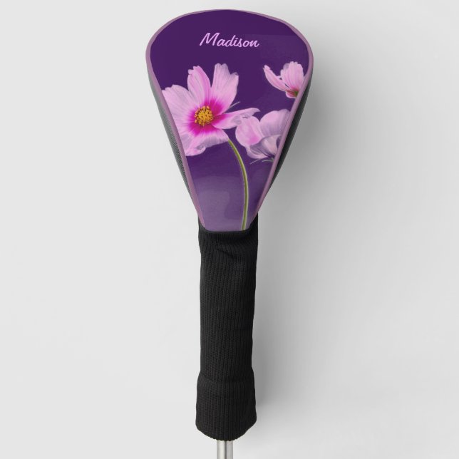 Modern Purple Floral Personalized Womens Golf Head Cover (Front)