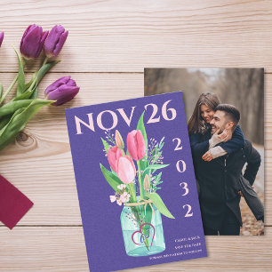 Modern Purple Floral Photo Wedding Save the Date  Announcement