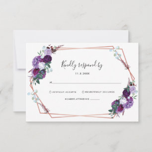 Modern Purple Floral Script Wedding RSVP Card