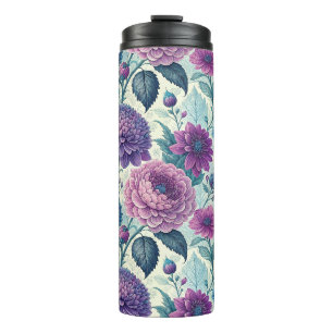 Modern Purple Floral Vintage Dahlia Thermal Tumbler