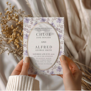 Modern Purple Floral Watercolor Wedding Invitation