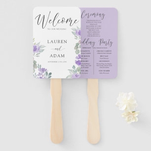 Modern Purple Floral Wedding Program Hand Fan