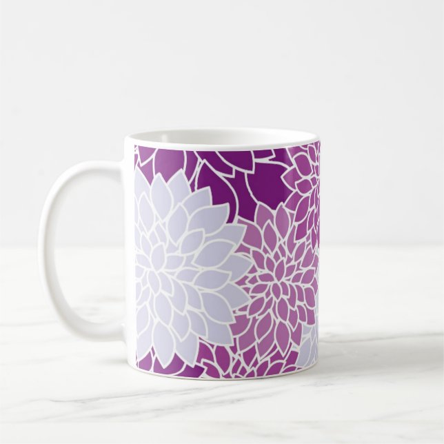 Modern Purple Flower Pattern Coffee Mug (Left)