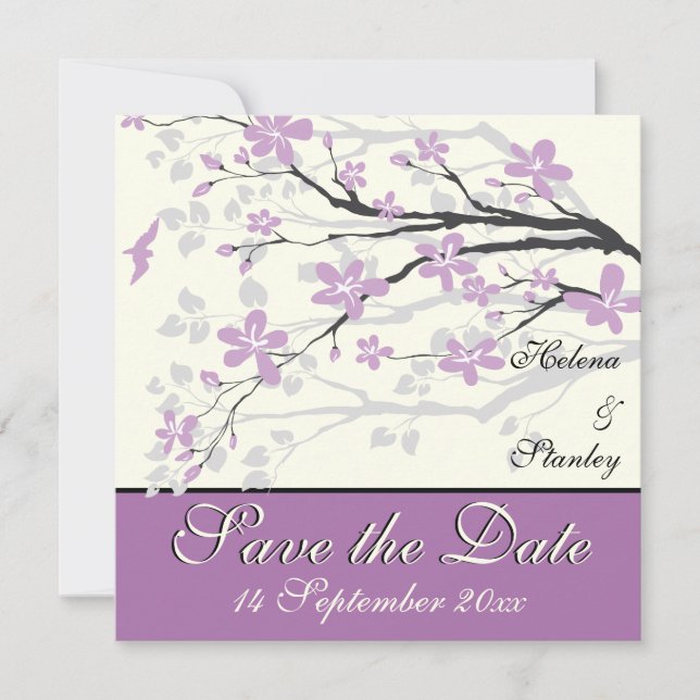 Modern purple flowers wedding Save the Date (Front)