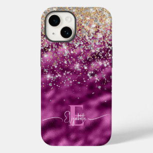 Modern Purple Foil Gold Faux Glitter Monogram  Case-Mate iPhone 14 Case