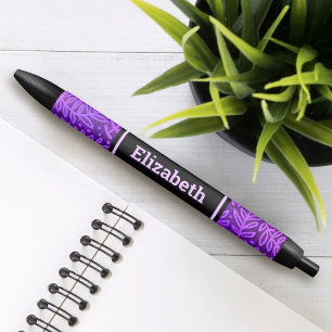 Modern purple foliage leaves pattern custom name black ink pen