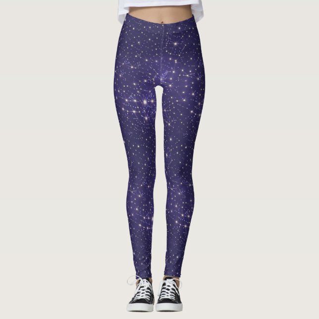 Modern Purple Galaxy Cosmic Universe Space Stars  Leggings (Front)