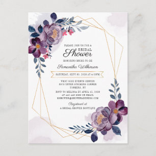 Modern Purple Geometric Blush Floral Bridal Shower Invitation Postcard