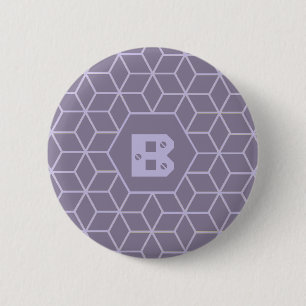 Modern Purple Geometric Cubes Pattern Monogram 2 Inch Round Button
